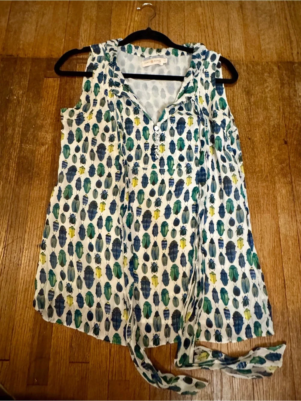 Tory Burch Beetle Scarab Print Sleeveless Silk Tank